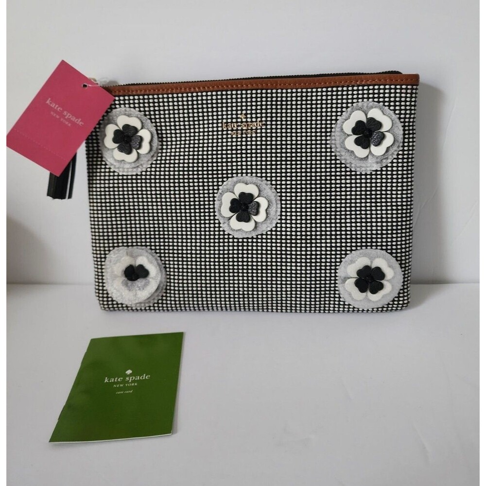 NWT Kate Spade Ash Street Flower Applique Clutch Purse Wristlet Bag Black Multi